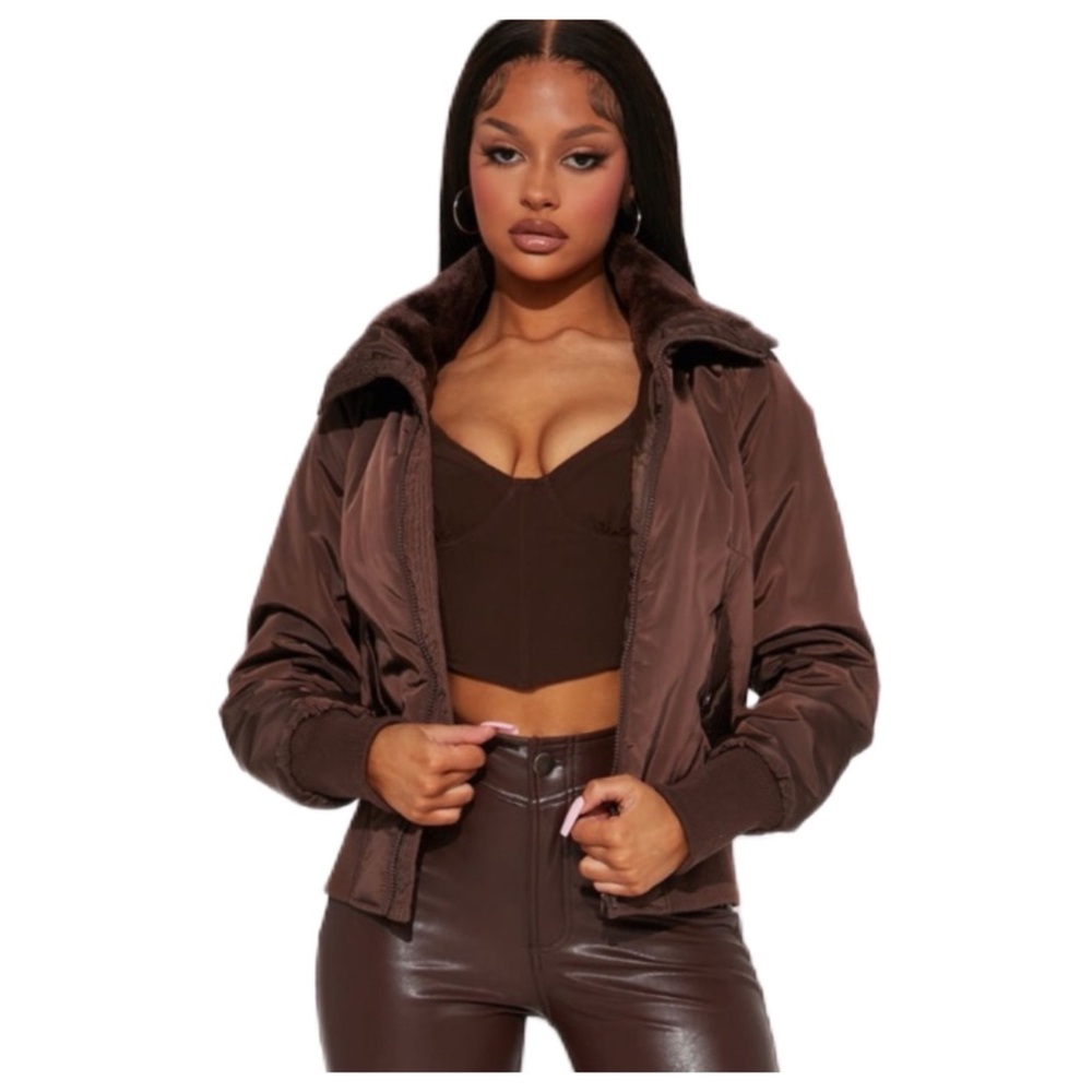 Women’s Chocolate Brown Bomber Puffer Jacket NEW WITH TAGS - Picture 3 of 16